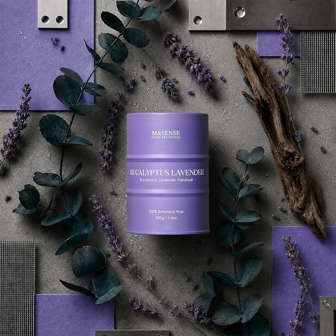 M&SENSE Eucalyptus Lavender Scented Candles Natural Non Toxic, Aromatherapy Candle for Stress Relief Meditation Relaxing, Housewarming Gifts for Women Men, 11.3oz 70 Hour Long Burning