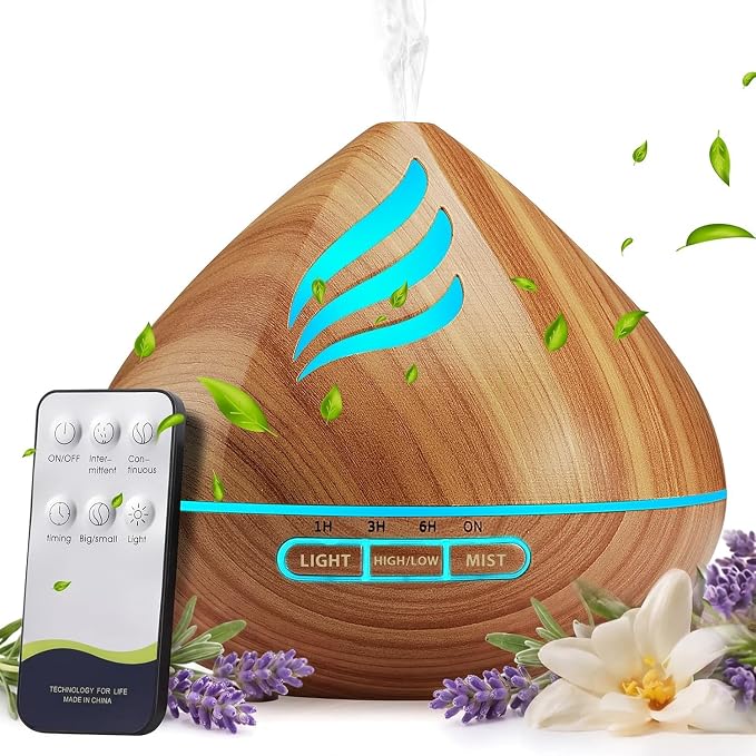 Essential Oil Scent Diffuser: 500ML Aroma Diffuser for Home Bedroom - 14 Colors LED, Remote Control, Ultra-Quiet Cool Mist Scent Diffuser with Timer for Family