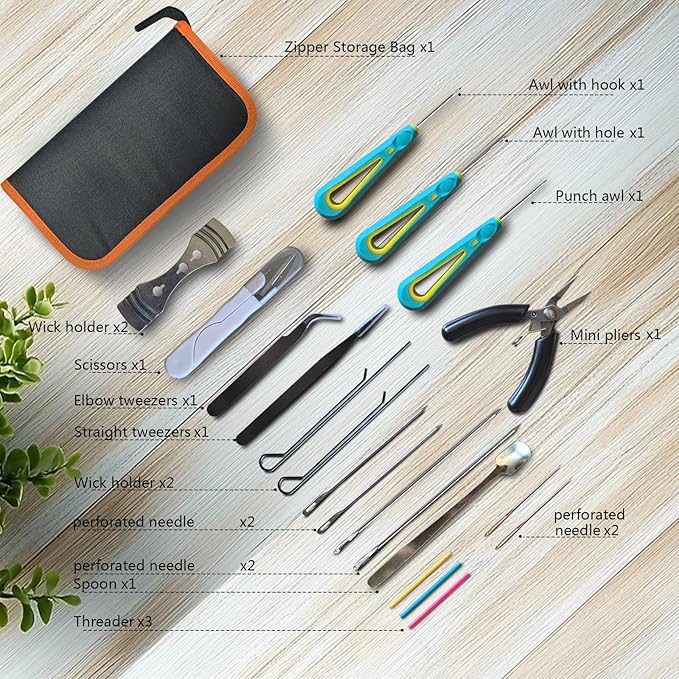 Candle Making Kit for Adults Beginners with Storage Bag, Candle Making Supplies Used for Punching and Inserting Candle Mold Wicks, Candle Making Tools Including Punching Needle with Hook and Large Eye