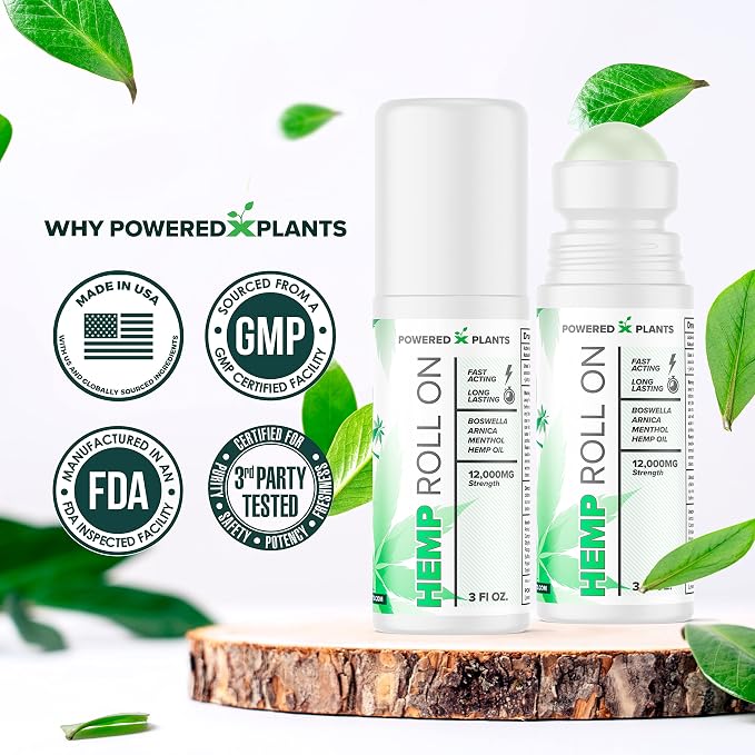 Hemp Oil Roll On - Menthol Rub with Boswellia & Arnica - 12,000mg Extra Strength Oil for Muscle Discomfort by Powered X Plants - Pack of 2, 3 fl.oz.
