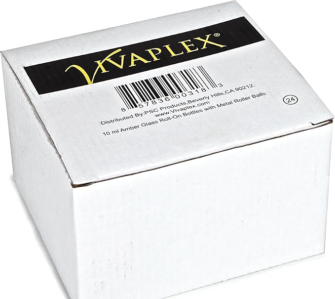 Vivaplex Amber 10ml Glass Bottles with Stainless Steel Roller Balls - 24 pk | 3 Droppers Included