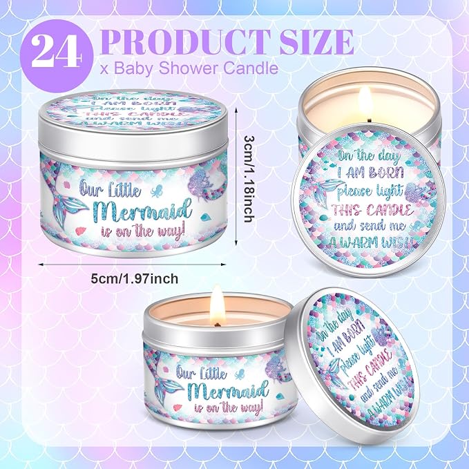 MTLEE 24 Pcs Mermaid Baby Shower Party Favors Candles Lavender Scented Baby Shower Favors for Guests Rustic Tealights Candles Gender Reveal Return Gifts (1.2 oz, Colorful)