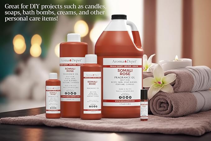 Somali Rose 4 oz. Fragrance Oil I Perfume I Skin Oil I Scented Oil. DIY Projects Such as Candles, Bath Bombs, Body Butters, Creams & Lotions. Few Drops in The Diffuser, Burners, or Warmers.