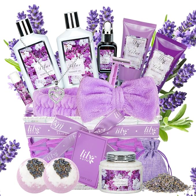17Pcs Spa Gifts Spa Kit - Perfect Lavender Lilac Spa Gift Baskets for Women