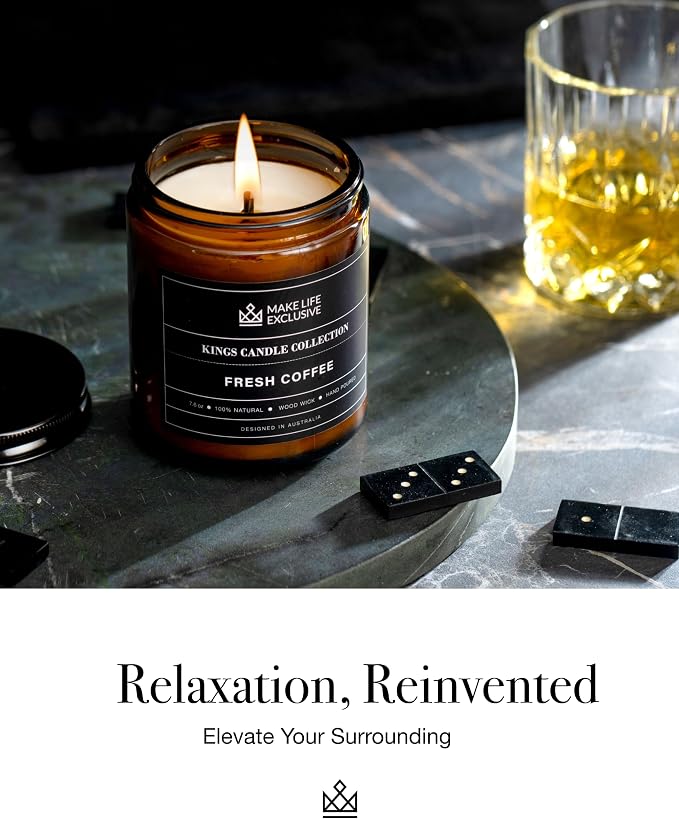 Scented Candles for Men | Fresh Coffee, Smells of Espresso | Wooden Wick, Long Lasting, Masculine Scents | Natural Soy Jar Candle for Home, Bachelor Pad Decor | The Perfect Mens Gift