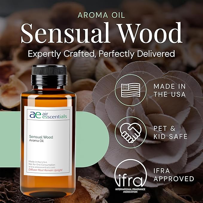 Sensual Wood Aroma Oil, Essential Oils Blend for Diffusers & Scent Machines, Luxurious Sandalwood & Jasmine, Aromatherapy, Cold Air Diffuser Compatible, 300 mL