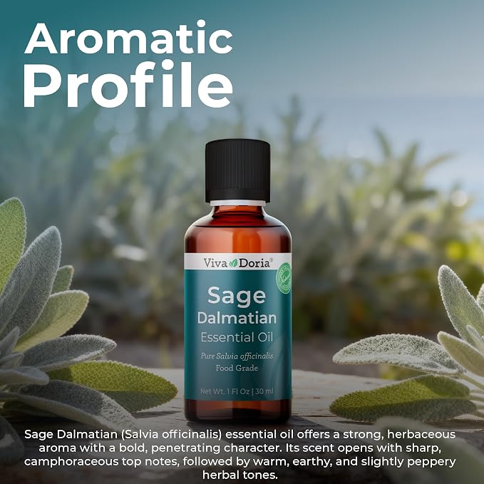 Viva Doria Sage Essential Oil, 100% Pure, Natural, Dalmatian Sage Essential Oil, Undiluted, for Aromatherapy | Food Grade, 30 mL (1 Fluid Ounce)