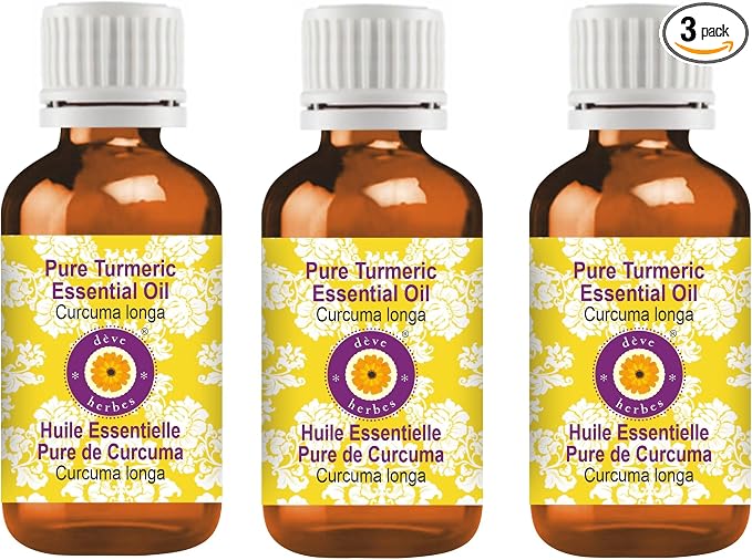 Deve Herbes Pure Turmeric Essential Oil (Curcuma Longa) Steam Distilled (Pack of Three) 100ml X 3 (10 oz)