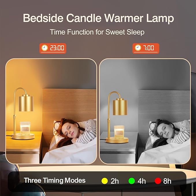 CASTLELIFE Candle Warmer Lamp with Timer & Dimmer, Height Adjustable Electric Wax Melt Warmer for Jar Candles, Gifts for Women Mom Home Decor, Gold