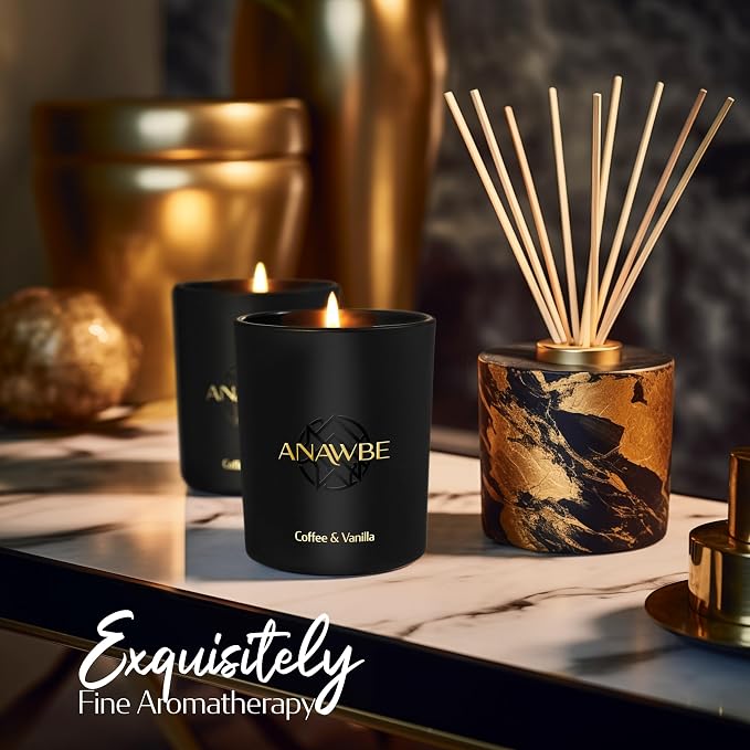 Coffee & Vanilla Candle, Soy Candles for Men, Scented Candles for Home, Masculine Black, Luxury Vessel & Gift Box, 45-Hour Long-Lasting, Aromatherapy Candle