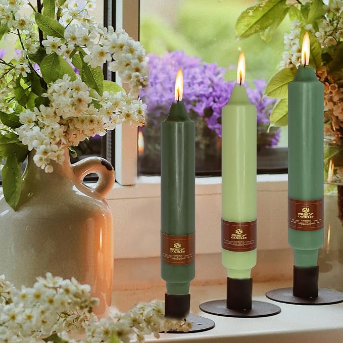 Gradient Green Taper Candles Stick 7 inch High Tapered Candle - Set of 4 Short Candlesticks Unscented Tapered Candlesticks for Home Decoration Holiday Wedding Party
