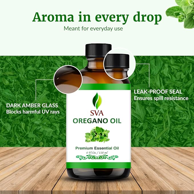SVA Oregano Essential Oil 4 Fl Oz – for Diffuser, Skin & Hair Care – Ideal for Massage & DIY Blends – with Dropper
