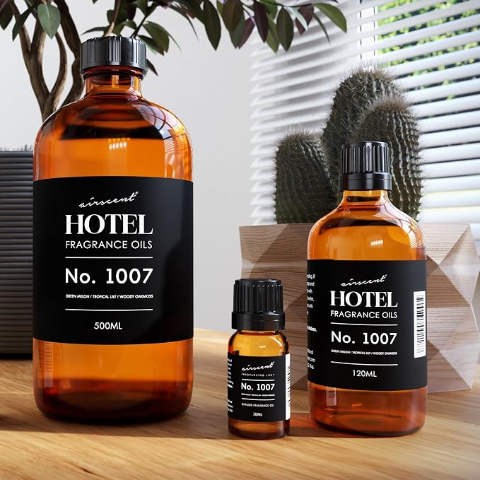AirScent Hotel Diffuser Oil No. 1007 - Green Melon Lily Oakmoss - 120 mL | Premium Fragrance Oil for Ultrasonic and Waterless Diffusers and Crafting - 4 fl oz Glass Dropper Bottle - Hotel Scent Dupe