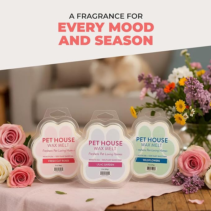 Pet House Scented Wax Melts Long-Lasting, Pet-Friendly Plant Based, Wax Melts for Home, Vanilla Sandalwood and Vanilla Creme Brulee 3 OZ Each, 2 Pack