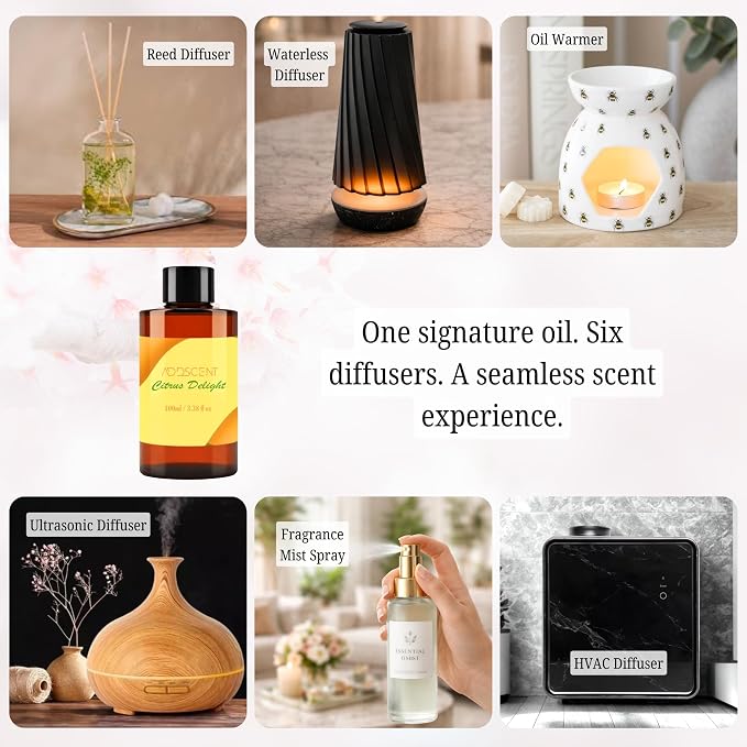 Citrus Delight Fragrance Oil 100ml for Diffuser, Bright Fruity and Floral Aroma for Bedroom Living Office Spa, Uplifting Scent with Layered Notes for Fresh and Cheerful Ambience