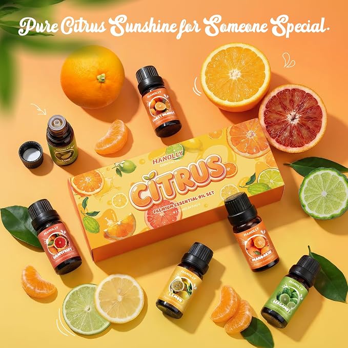 Citrus Essential Oils Set,Premium Fragrance Oil for Diffuser for Home,Scented Oil for Candle & Soap Making, Sweet Orange, Bergamot, Lemon, Grapefruit, Lime, Mandarin, Fruit Aromatherapy Oils