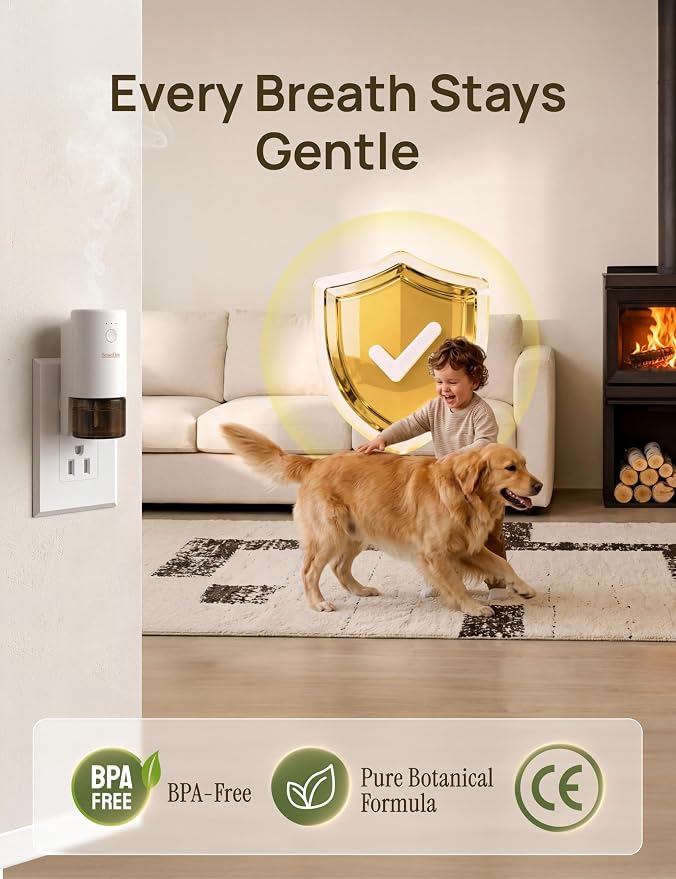 SF101S Pro Smart Plug in Air Freshener for Home, Waterless Essential Oil Diffuser, Aromatherapy Home Diffuser, 120-Day Natural Aroma Mist – Free 30ml Rose Rhapsody (Coral Red)