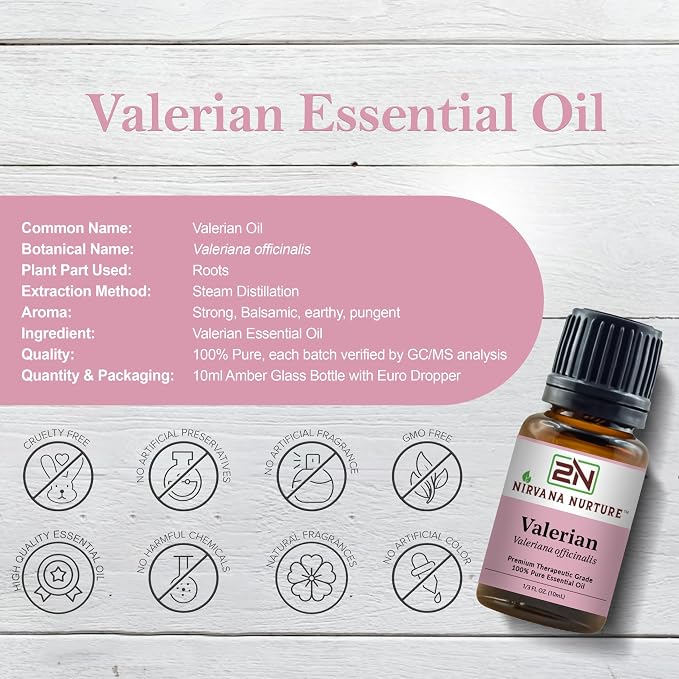 Valerian Essential Oil, 100% Pure Undiluted, Aromatherapy Oil for Diffuser, Hair & Skin Care
