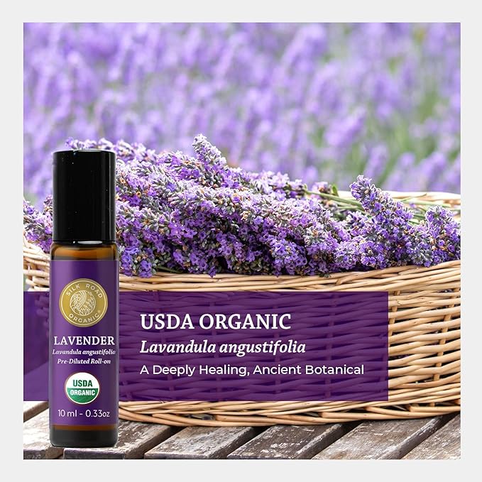 Silk Road Organic Lavender Essential Oil Roll On for Stress Relief, Sleep, Calm & Relaxation | USDA Certified Aromatherapy Roller (10 ml)