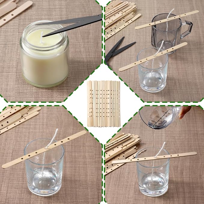 Wooden Candle Wick Holders 50 Pcs 7 Holes Wick Centering Devices Candle Multiwick Bars Candles Making Bars Wax Stick Clips Center Tool for DIY Wax Crafting Material Supplies