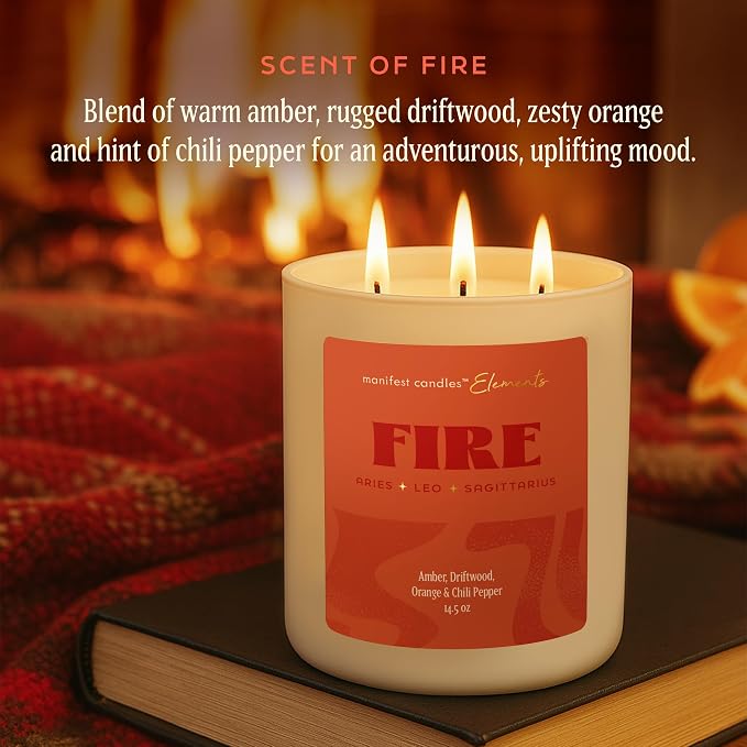 Leo Gifts for Women, Large 3 Wick Zodiac Fire, Aries Sagittarius Zodiac Gift for Women - 60 Hour Burn - Astrology Gifts for Woman, Healing Manifestation Spiritual Candles, Intention Meditation Candle