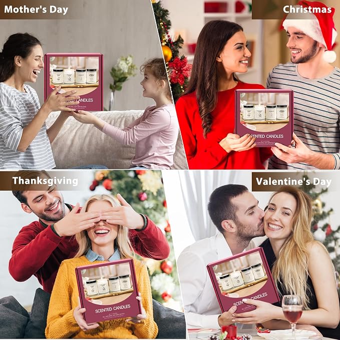 Soy Wax Scented Candle Gift Set, 4 Pack Lavender, Orange & Ginger, Vanilla Scents, Long Lasting Aromatherapy Candles for Home, Relaxing Holiday & Thanksgiving Gifts for Women, Mom & Friends