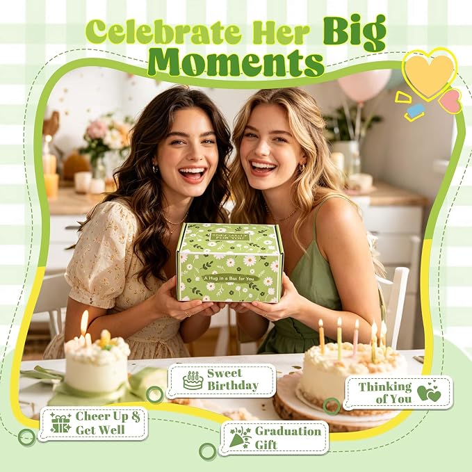 Birthday Gifts Baskets for Women, Get Well Soon Care Package for Girls | 9 PCS Fresh Green Teen Girl Gift Trendy Stuff, Pick Me Up Gift Box, Surgery Recovery Care Package , Cheer Up Feel Better
