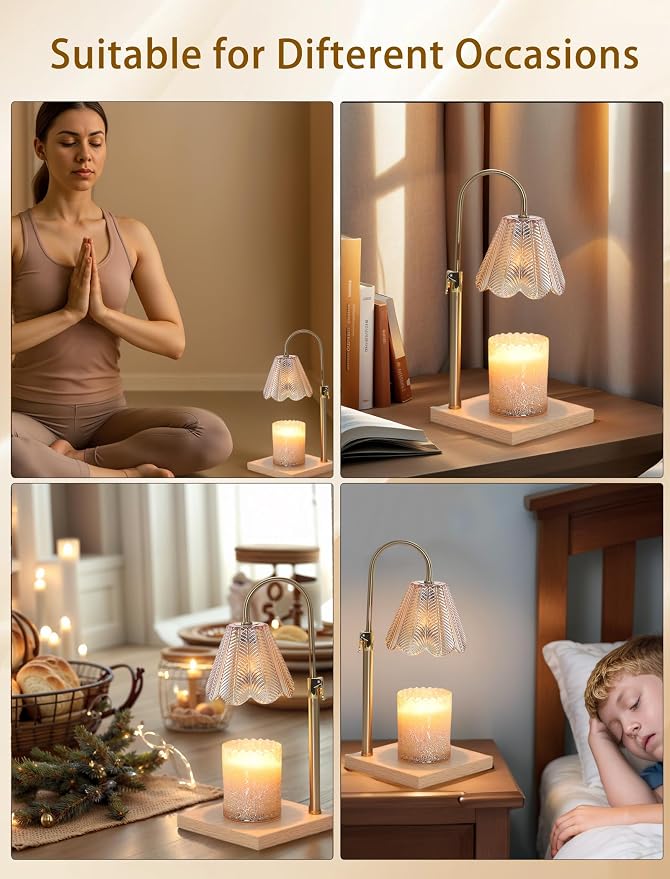 Candle Warmer Lamp with Timer & Dimmer, 2 Bulbs, Height Adjustable, Fit All Size Jar Scented Candles, Safe Aromatherapy Light for Sleep, Work, Yoga, Bedroom, Office, Gift (Amber)