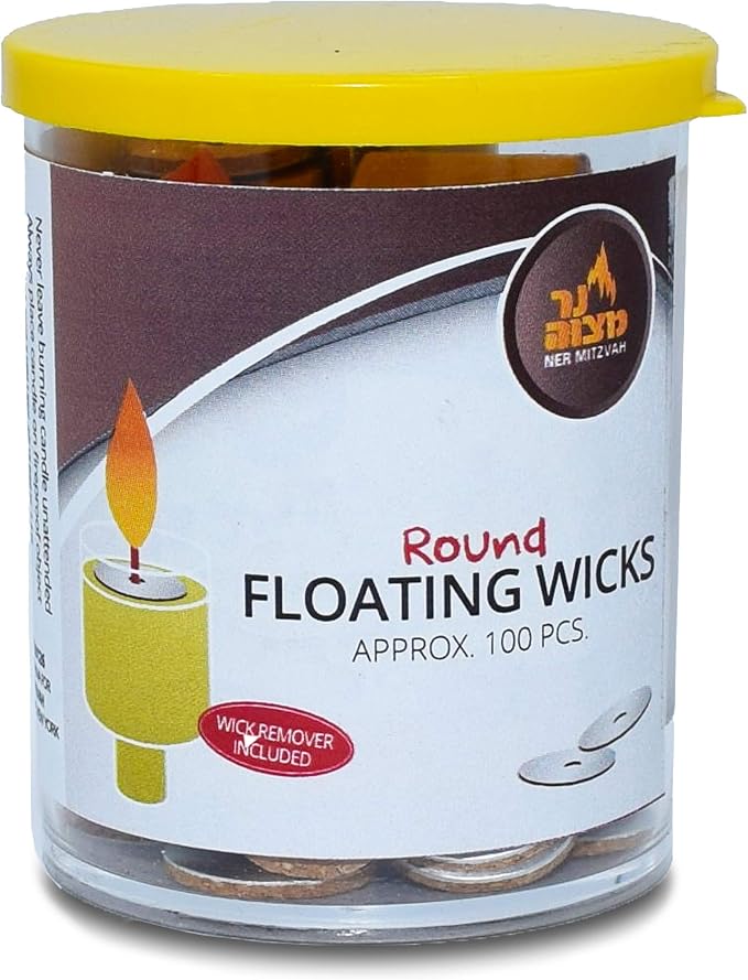 Ner Mitzvah Round Floating Wicks, Cotton Wicks and Cork Disc Holders for Oil Cups, Bonus Wick Removal Tweezers - 400 Count (Approx)