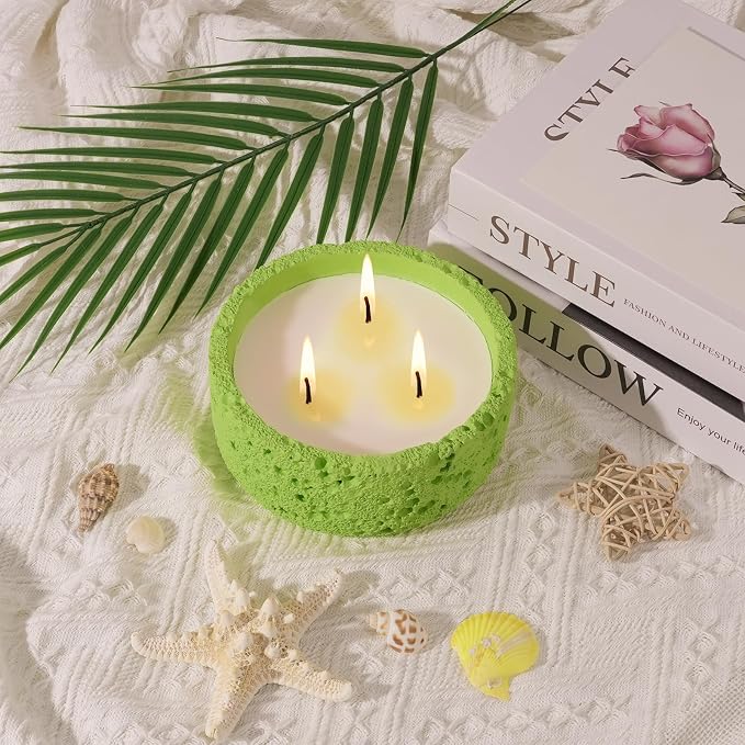 Viyffo 20oz Large Scented Candle - Sage & Lemon, 3 Wick Home Scented Candle, Non Toxic Soy Candle for Women and Men, Lemon Green Textured Ceramic Jar, Luxury Fragrance, Fresh Home Décor & Gift