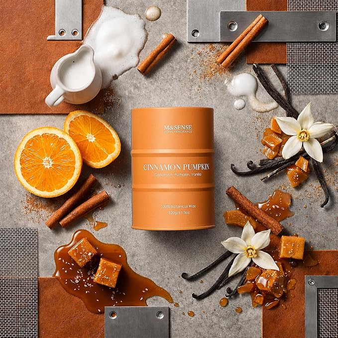 M&SENSE Cinnamon Pumpkin Scented Candles Christmas Decor,Natural Non Toxic, Aromatherapy Candle for Stress Relief Meditation Relaxing, Housewarming Gifts for Women Men, 11.3oz 70 Hour Christmas Candle