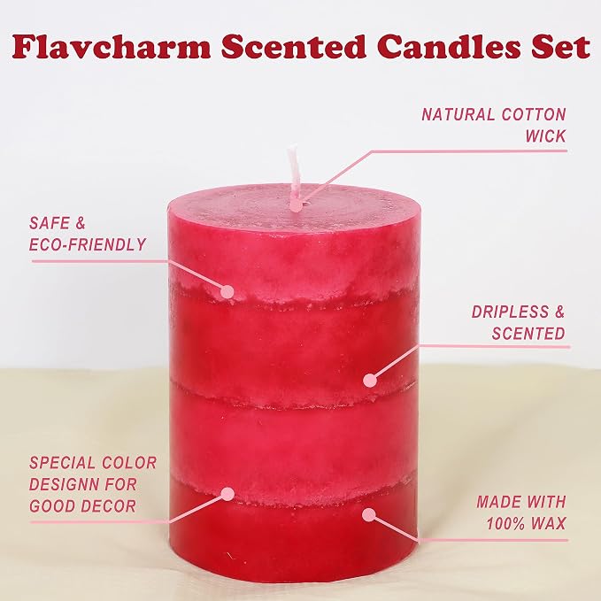 Scented Pillar Candles Long-Lasting Burning No Drip Candles Red 3x4 inch