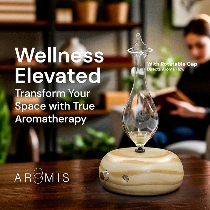 ArOmis Premium Glass Essential Oils Nebulizer - Waterless Diffuser for Aromatherapy - Handmade Oil Diffuser, Wooden Base, No Plastic, No Heat, No Battery, No LEDs - Orbis Lux Merus