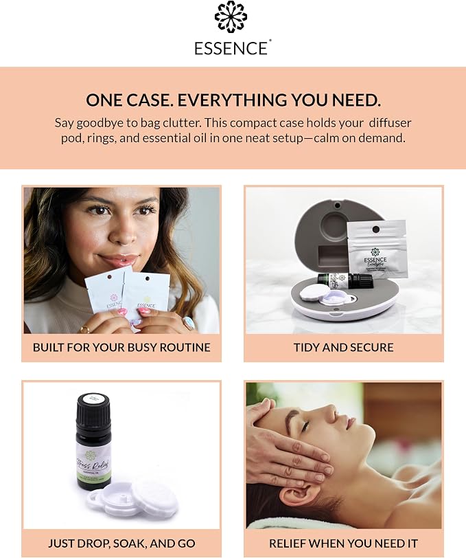 Essence Pearl Travel Case | Immunity Essential Oil | Aromatherapy Nasal Diffuser & Essential Oil Carrying Case | Eucalyptus, Lemon & Peppermint Blend | Travel-Friendly Kit | White Pod