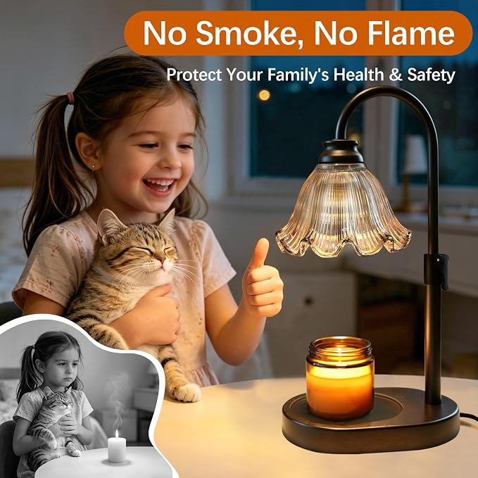Candle Warmer Lamp with Timer Dimmable, Adjustable Candle Warmer Lamp for Jar Candles 3-Wick, Flameless Smokeless Candle Heater with 2 Bulbs, Home Decor Birthday Mothers Day for Women Mom (BLACK)