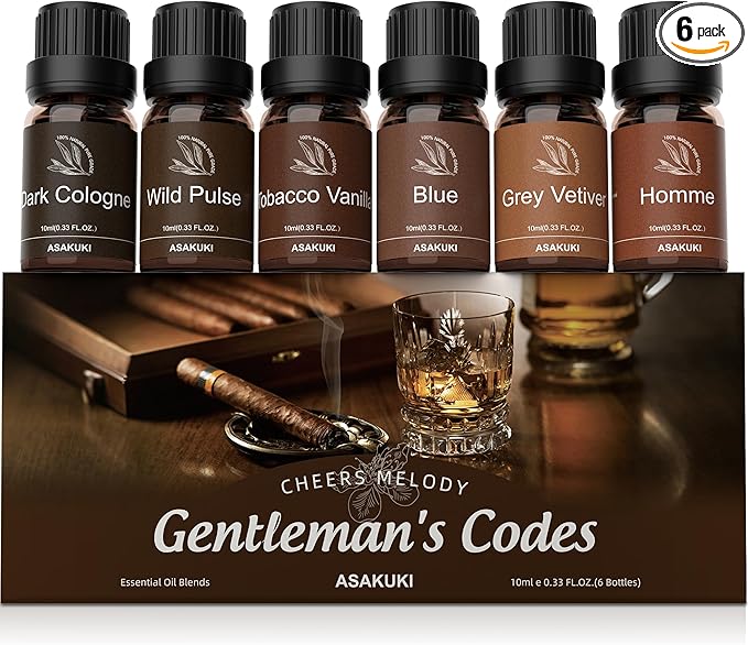 ASAKUKI Men Essential Oils Set for Diffuser, Father's Day & Birthday Gift for Men, 6×10ml Cologne-Inspired Fragrance Oils for Diffusers – Elegant, Clean, and Confident Scents