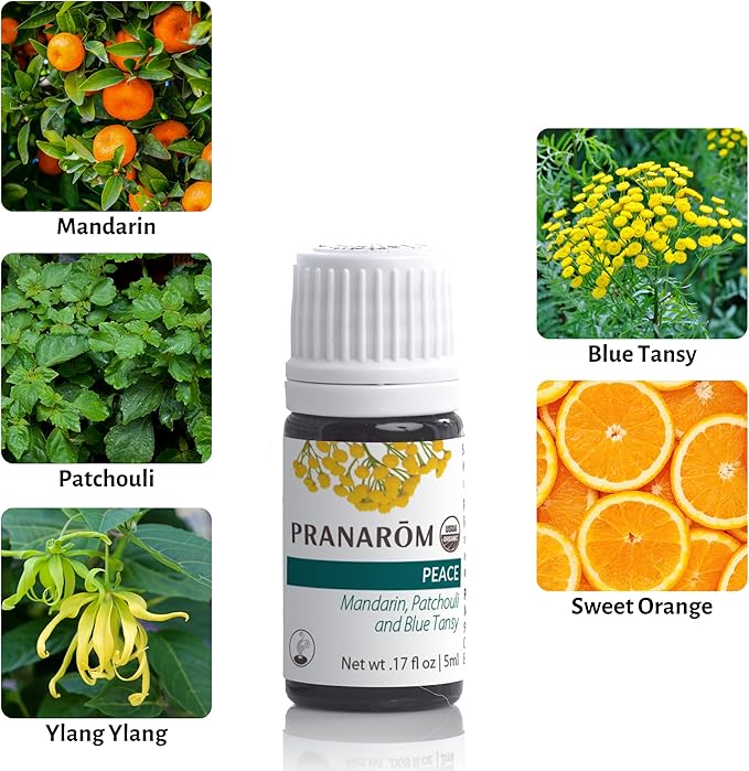 Pranarom - Peace Essential Oil Blend (5ml) - Lavender, Rosemary, Clary Sage, Pine, Cedarwood, Cardamom - 100% Pure Essential Oil for Calming & Soothing Clarity | USDA and ECOCERT Certified Organic