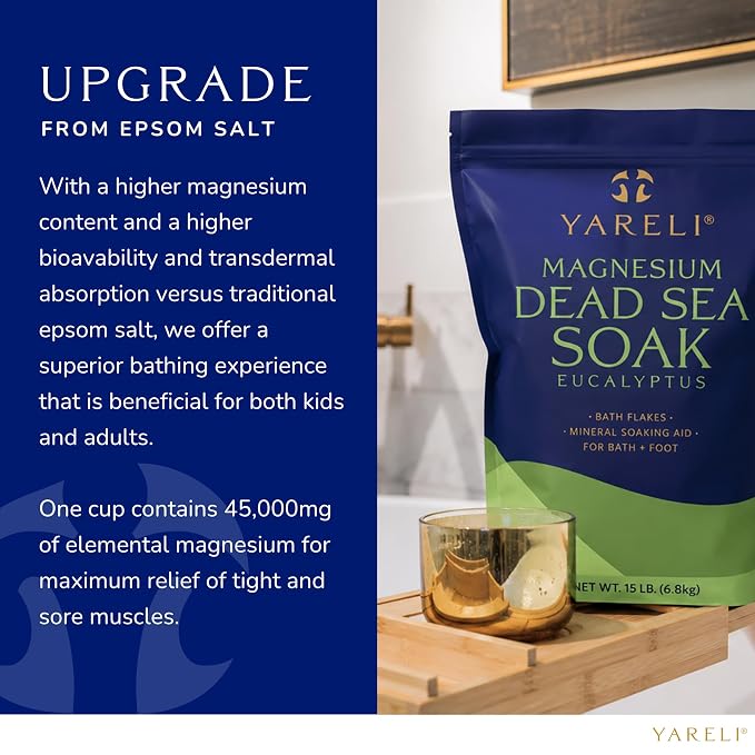 Yareli Magnesium Flakes, 15lb Eucalyptus, Dead Sea Bath Soak, Alternative to Epsom Salt