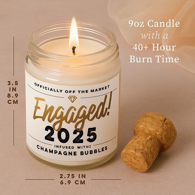 WAX & WIT 2025 Engagement Candles Gifts for Couples - Scented with Champagne Bubbles - Newly Engaged Couples, Bridal Shower, Bride to Be - 9oz, Soy Wax, 50 Hour Burn, Premium Candle