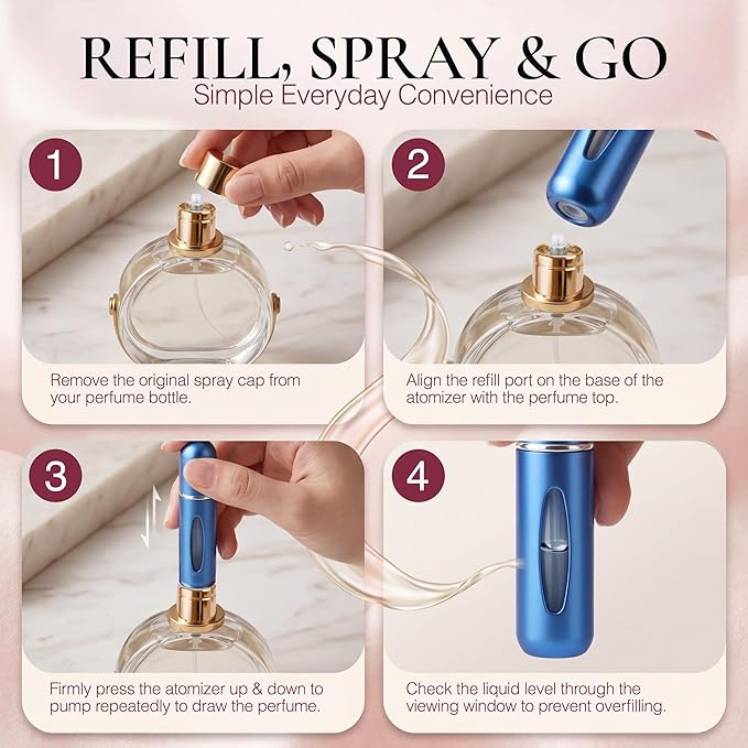 5ml Travel Perfume Bottle Refillable Atomizer Sprayer for Perfume,Leakproof Perfume Atomizer Travel, Portable Refillable Perfume Bottles (Blue, Black, Pink, Silver)