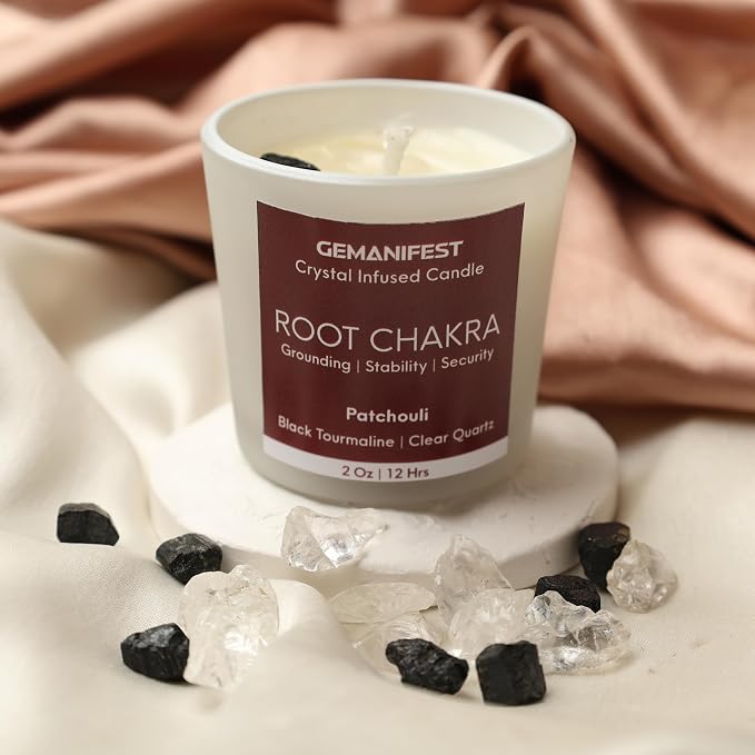 Root Chakra Meditation Candle with Red Jasper Energy Healing Bracelet Patchouli Crystal Candles for Protection Stability and Grounding Best Spiritual Meditation Gifts for Women and Men