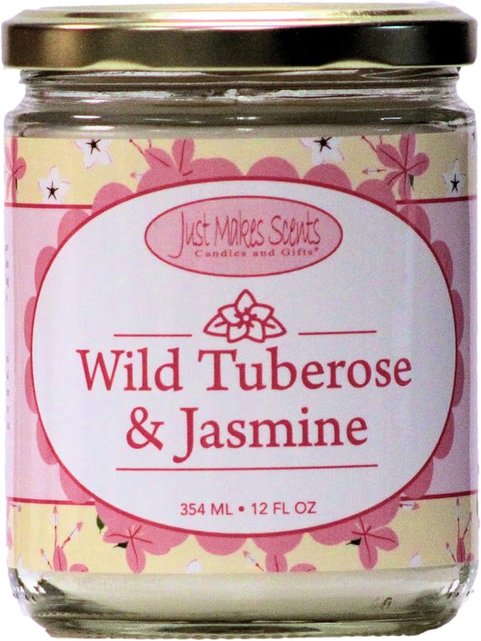 Wild Tuberose & Jasmine Scented Blended Soy Candle by Just Makes Scents (12 oz)