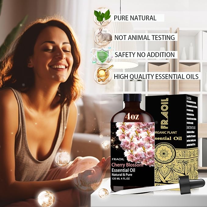 Cherry Blossom Essential Oil, Cherry Blossom Oil 4 Fl Oz 120ML for Diffuser Humidifier Yoga Cleaning DIY Candle Soap Making Perfume Gift for Women FRAOIL (Cherry Blossom 4 Fl Oz (Pack of 1))
