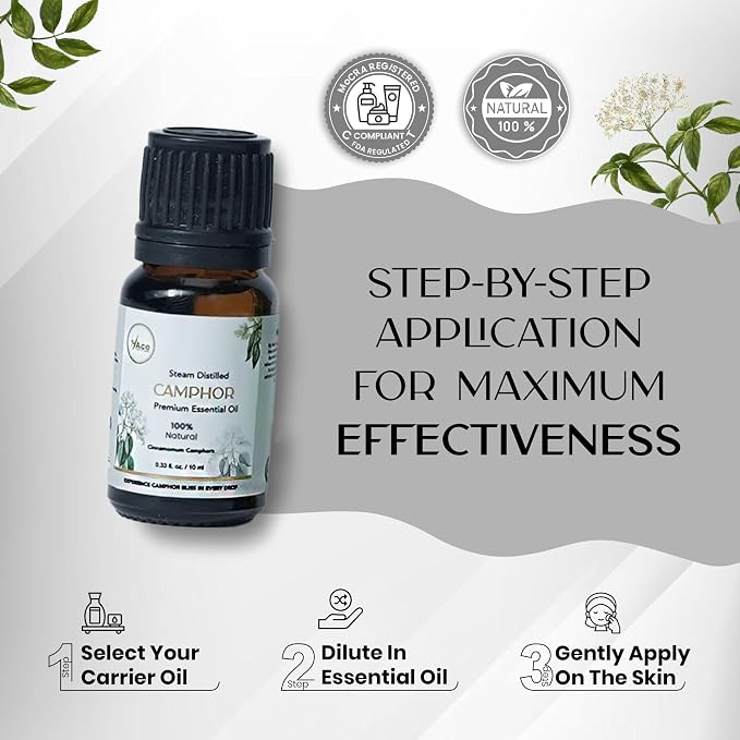 My ACE Camphor Essential Oil 0.33 Fl Oz - Pure & Natural - Premium Grade for Aromatherapy, Diffuser, Skin, Hair, Massage, Candle, Soap Making, Home - Glass Bottle with Dropper - Long Lasting Scent