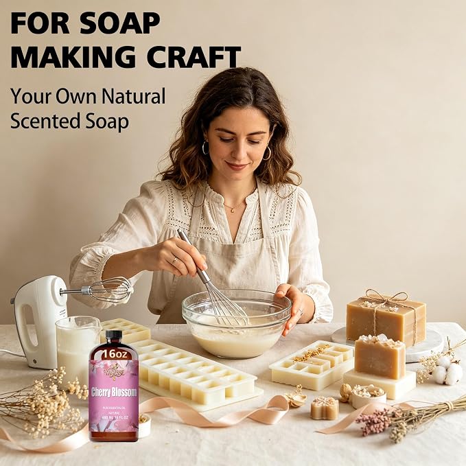 Cherry Blossom Essential Oil, Cherry Blossom Oil 16 Fl Oz 480ml for Diffuser Yoga Soap & Candle Making – with 0.33 Oz Roller Ball & Funnel YHSESSE Essential Oils