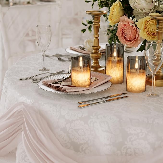 VIODAIM Ice Crystal Real Wax Glass Flameless Candles with Remote & Timer, Battery Operated Candles with Warm Flickering Flame, Realistic LED Candle for Wedding Home Decor [D3×H4/5"/6"] Grey, 3Pack