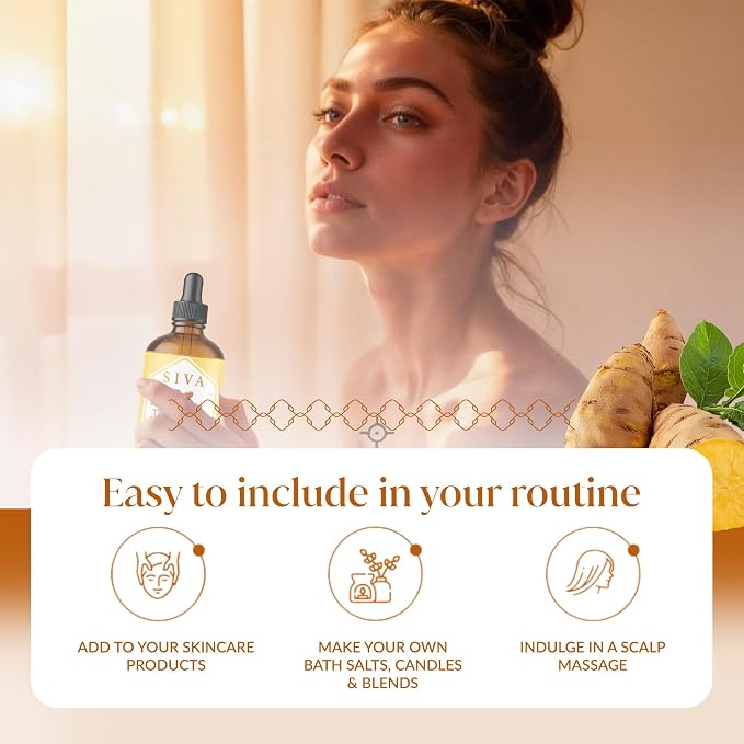 Siva Turmeric Essential Oil 4 Fl Oz – for Diffuser, Skin & Hair Care – Ideal for Aromatherapy, Massage & DIY Blends- with Dropper