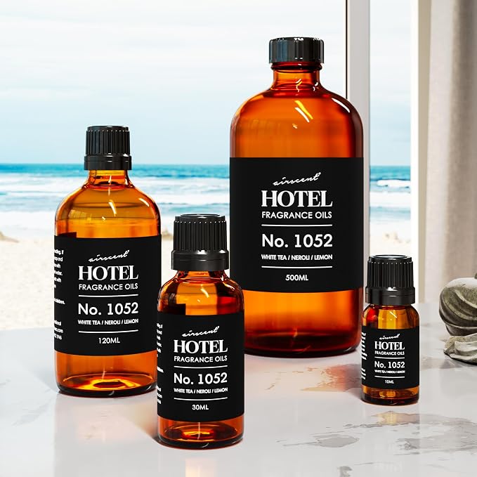 AirScent White Tea Harmony Hotel Diffuser Oil No. 1052 - White Tea Neroli Lemon - Premium Fragrance Oil for Ultrasonic and Waterless Diffusers and Crafting - 30 mL, 1 fl oz Glass Bottle