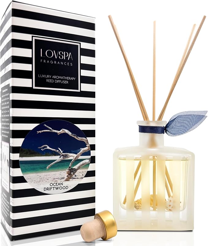 Reed Diffuser Set, Ocean Driftwood Scented Oil Diffuser with Sticks, Home Fragrance Accessories for Bathroom Shelf Decor, Aroma Diffusers for Home or Office Desk, USA Made