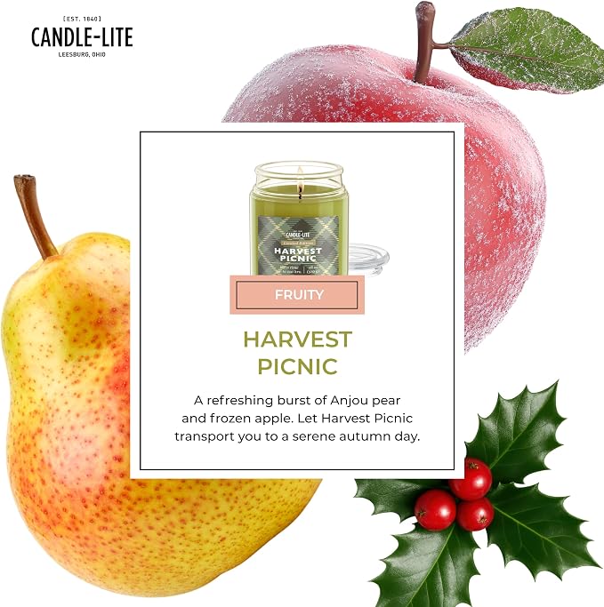 Candle-lite Fall Scented Candles, Anjou Pear and Apple with Gilded Amber, 18 oz Single-Wick Jar Candle, Proudly Poured in USA, Autumn Home Decor, 110 Hours of Burn Time, Ideal Gift for Men and Women